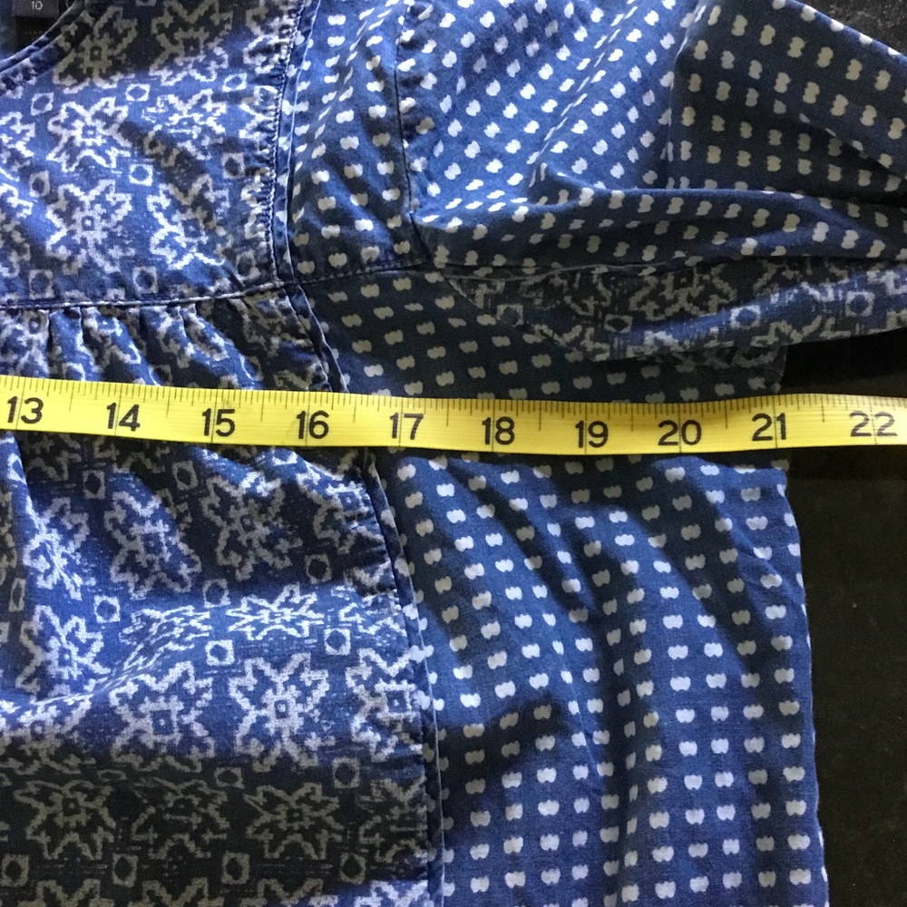 J. Crew Blue and White Boho Smock Top  Long-Sleeve Blouse Size 10 - Picture 8 of 9
